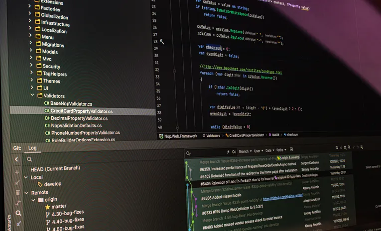 Software development code and version control tools on screen, illustrating the DeepAgent AI legitimacy review